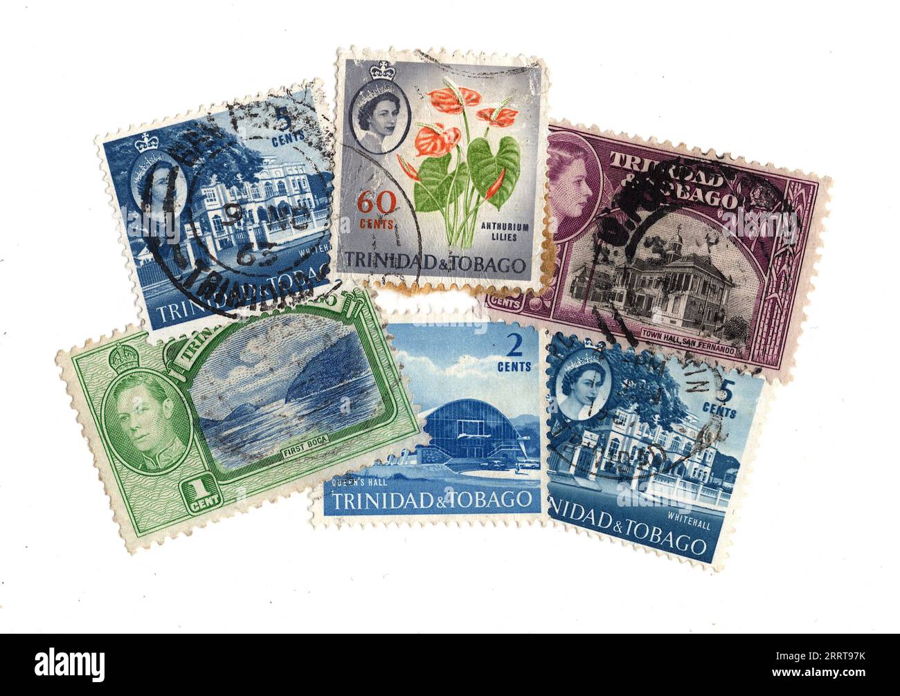 Vintage postage stamps from Trinidad and Tobago on a white background ...