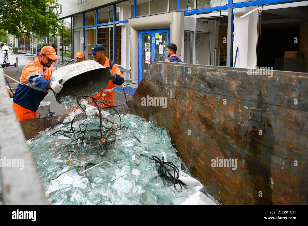 230724 -- MOSCOW, July 24, 2023 -- Workers clean up the debris