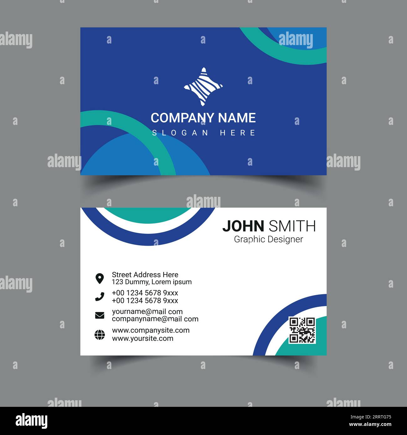 Professional business card design template for company or business. Two