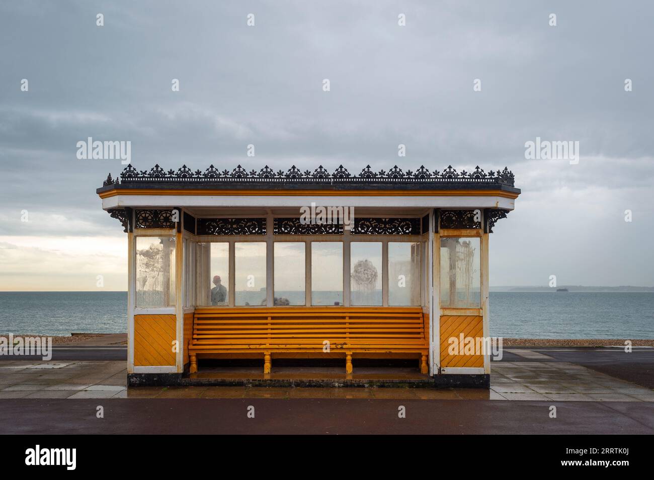 Painted Victorain shelter on Southsea sea front. Portsmouth, Hampshire. Stock Photo