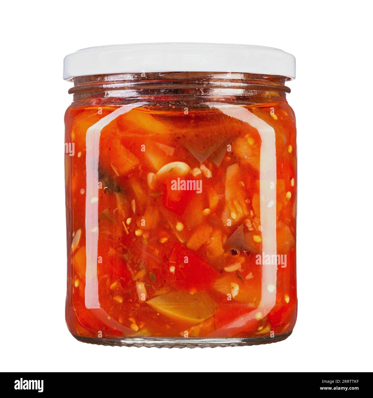 Canned eggplant in jar isolated, isolated on white background. Сanned