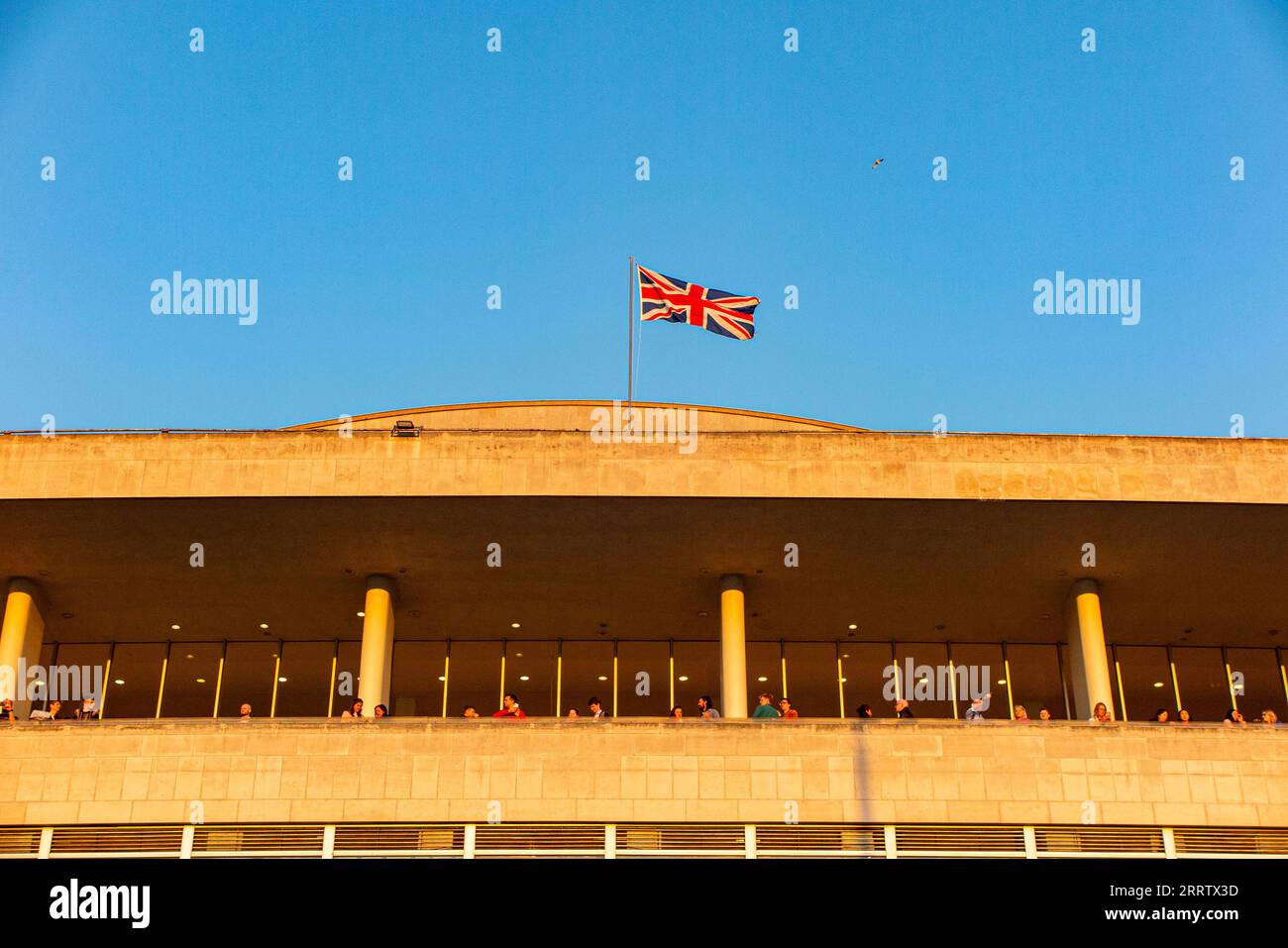 South Bank's Festival Hall with a Union Jack flying Stock Photo