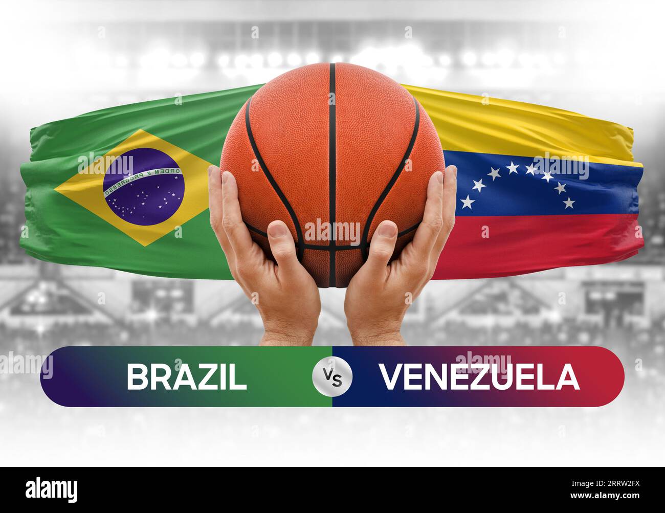 Brazil vs Venezuela national basketball teams basket ball match competition cup concept image Stock Photo