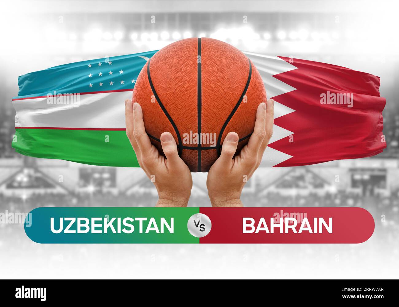 Uzbekistan vs Bahrain national basketball teams basket ball match competition cup concept image Stock Photo