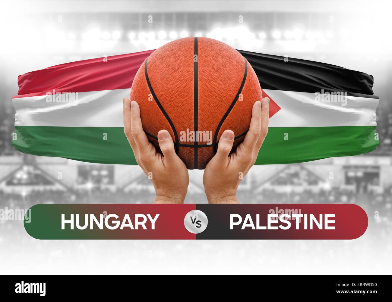 Hungary vs Palestine national basketball teams basket ball match competition cup concept image Stock Photo