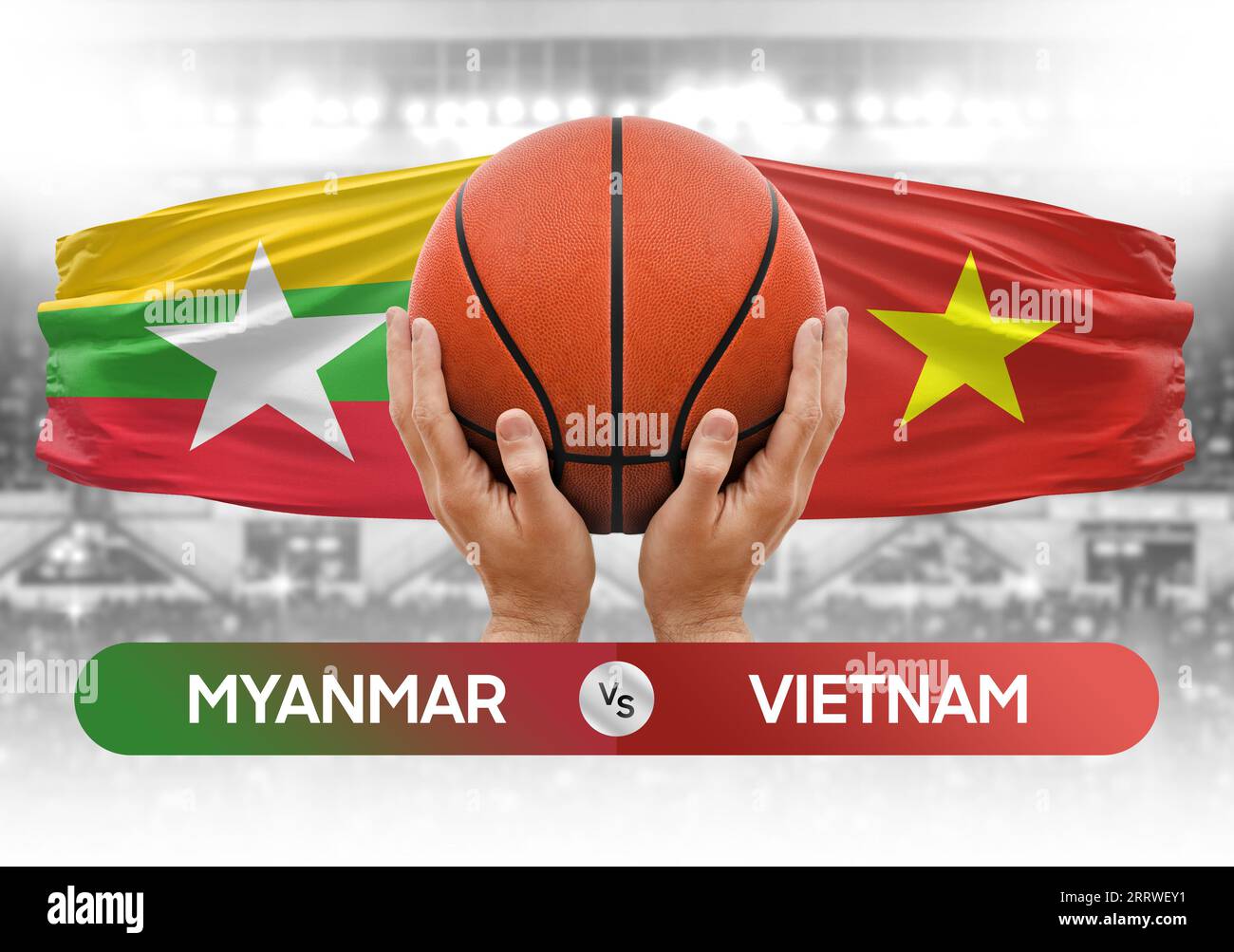 Myanmar vs Vietnam national basketball teams basket ball match competition cup concept image Stock Photo