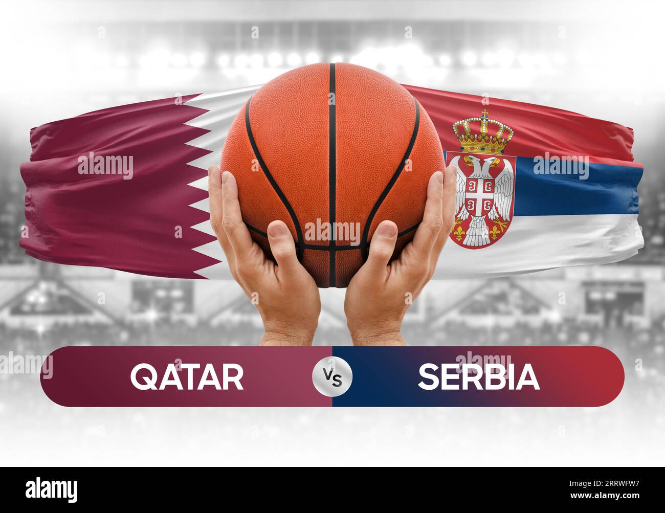 Qatar vs Serbia national basketball teams basket ball match competition cup concept image Stock Photo