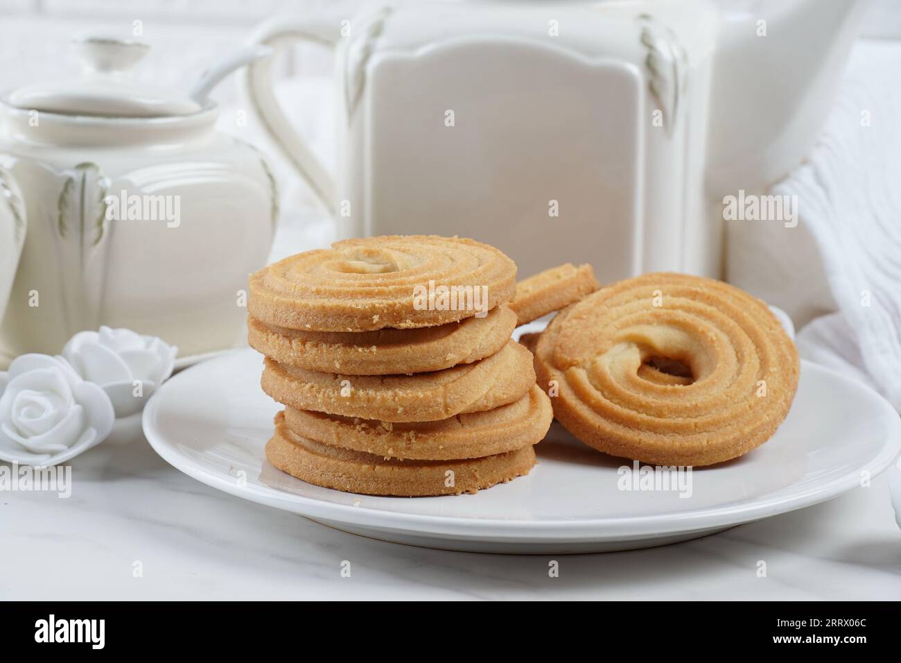 Sweet and tasty round butter cookies. Round ring shaped German spritz