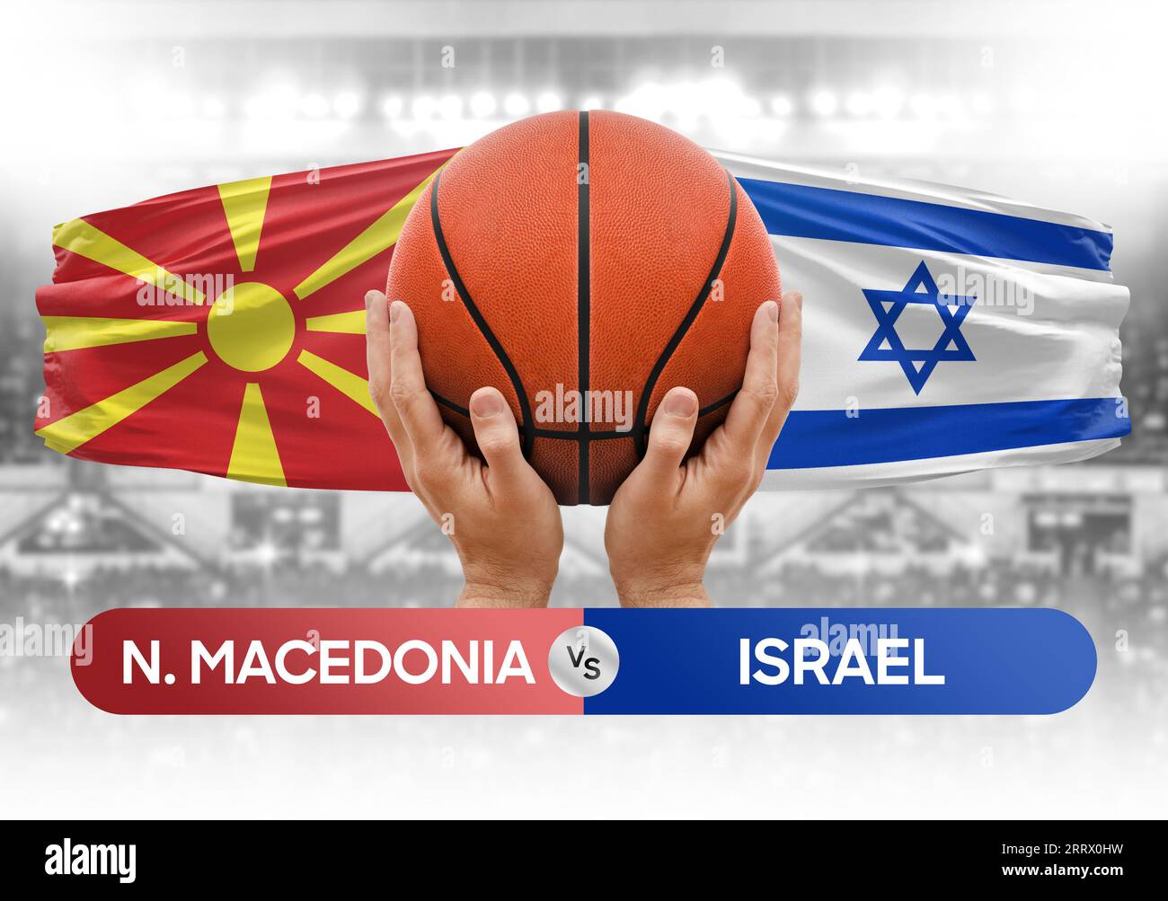 North Macedonia vs Israel national basketball teams basket ball match competition cup concept image Stock Photo