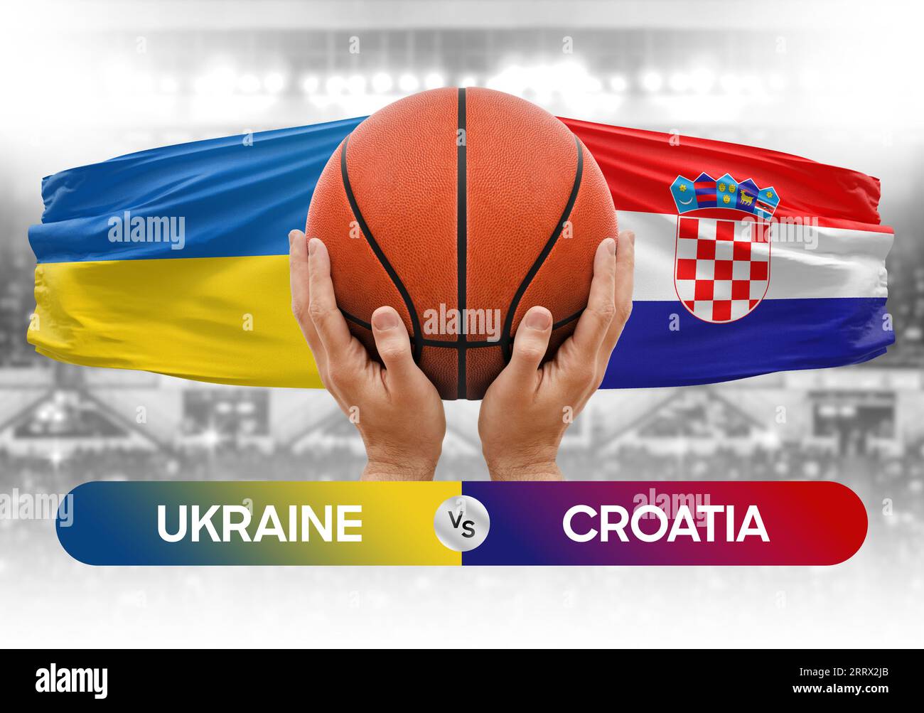 Ukraine vs Croatia national basketball teams basket ball match competition cup concept image Stock Photo
