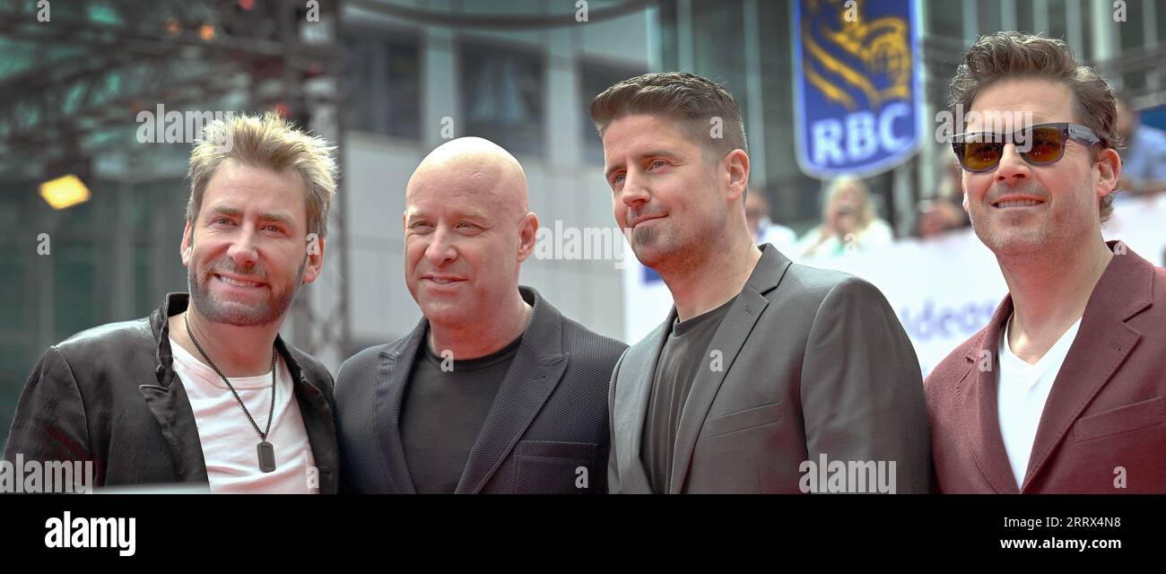 Toronto, Canada. 08th Sep, 2023. (L-R) Nickelback band members Chad Kroeger, Michael Kroeger, Daniel Adair and Ryan Peake attend the world premiere of the documentary 'Hate to Love: Nickelback' at Roy Thomson Hall during the Toronto International Film Festival in Toronto, Canada on Friday, September 8, 2023. Photo by Chris Chew/UPI Credit: UPI/Alamy Live News Stock Photo