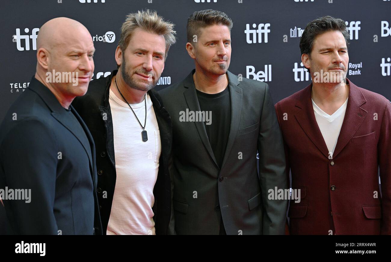 Toronto, Canada. 08th Sep, 2023. (L-R) Nickelback band members Michael Kroeger, Chad Kroeger, Daniel Adair and Ryan Peake attend the world premiere of the documentary 'Hate to Love: Nickelback' at Roy Thomson Hall during the Toronto International Film Festival in Toronto, Canada on Friday, September 8, 2023. Photo by Chris Chew/UPI Credit: UPI/Alamy Live News Stock Photo