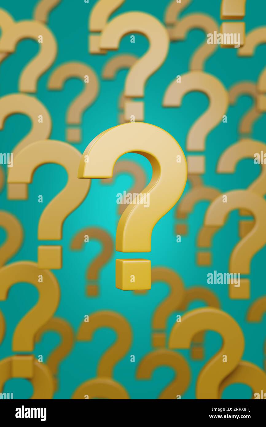 Yellow solid question marks. 3d illustration. Stock Photo