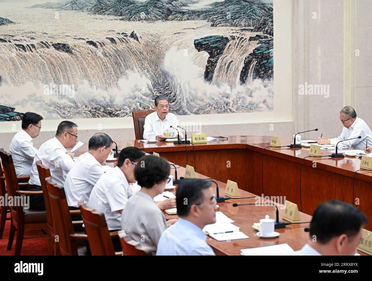 230829 -- BEIJING, Aug. 29, 2023 -- Zhao Leji, chairman of the National People s Congress NPC Standing Committee, presides over the 11th meeting of the Council of Chairpersons of the 14th NPC Standing Committee at the Great Hall of the People in Beijing, capital of China, Aug. 29, 2023.  CHINA-BEIJING-ZHAO LEJI-NPC-MEETING CN ZhangxLing PUBLICATIONxNOTxINxCHN Stock Photo