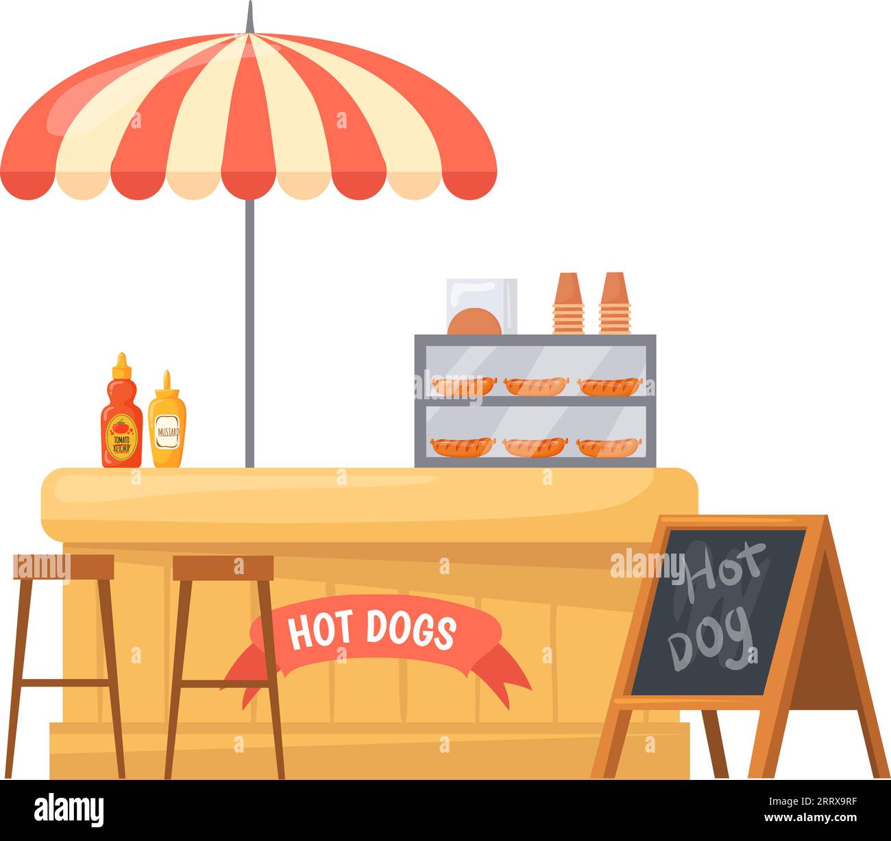 Hot Dog Stand Cartoon Street Food Booth Isolated On White Background hot-dog-stand-cartoon-street-food-booth-isolated-on-white-background