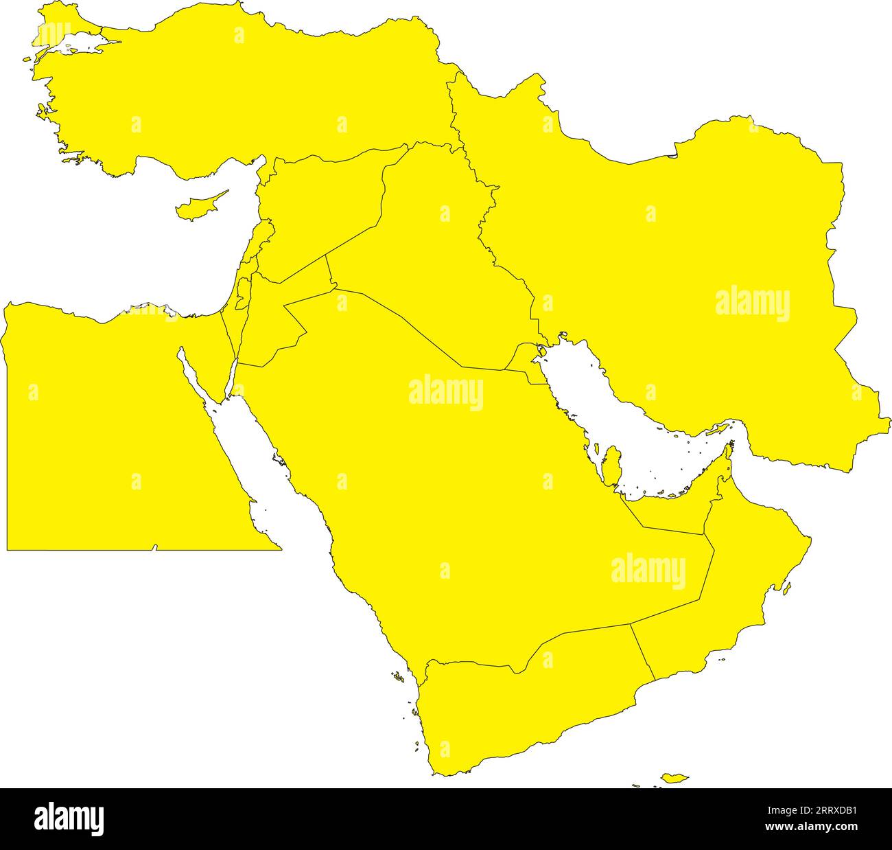 YELLOW CMYK color map of MIDDLE EAST (with country borders Stock Vector