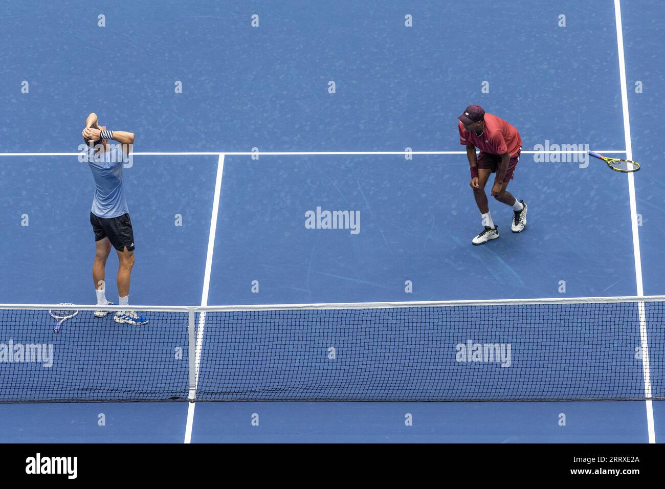 Joe Salisbury of United Kingdom and Rajeev Ram of USA celebrate victory in mens doubles at the US Open Championships at Billie Jean King Tennis Center in New York on September 8, 2023 Stock Photo