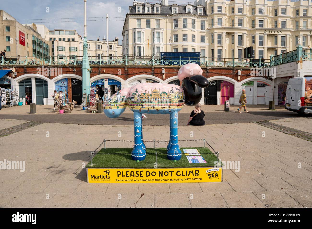 Shaun the Sheep statues in Brighton England UK 8th September 2023, Shaun by the sea art trail Stock Photo