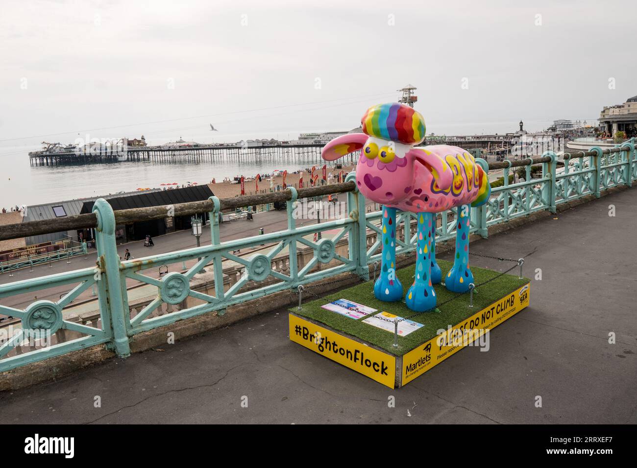 Shaun the Sheep statues in Brighton England UK 8th September 2023, Shaun by the sea art trail Stock Photo