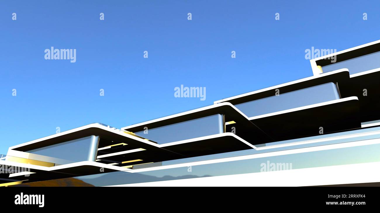 The concept of the futuristic architecture. Apartment building with ...