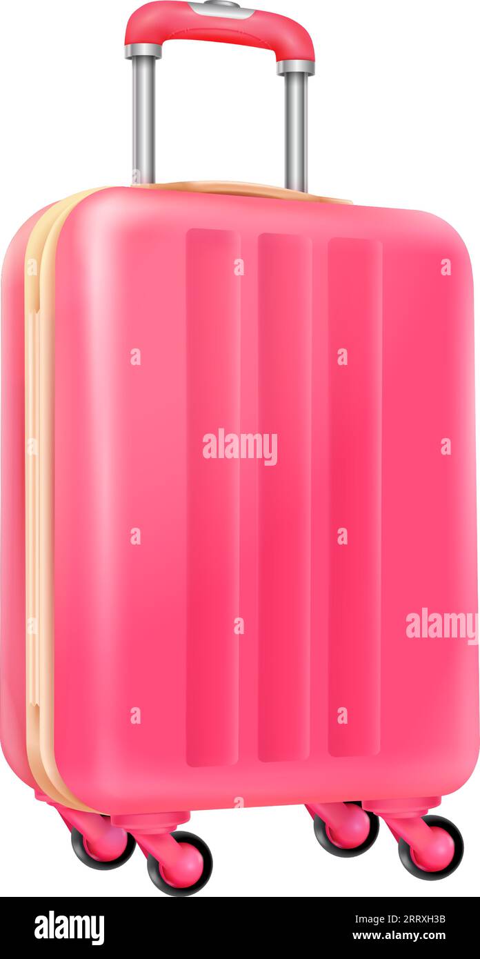 Realistic suitcase mockup. Pink travel bag. Busness luggage isolated on