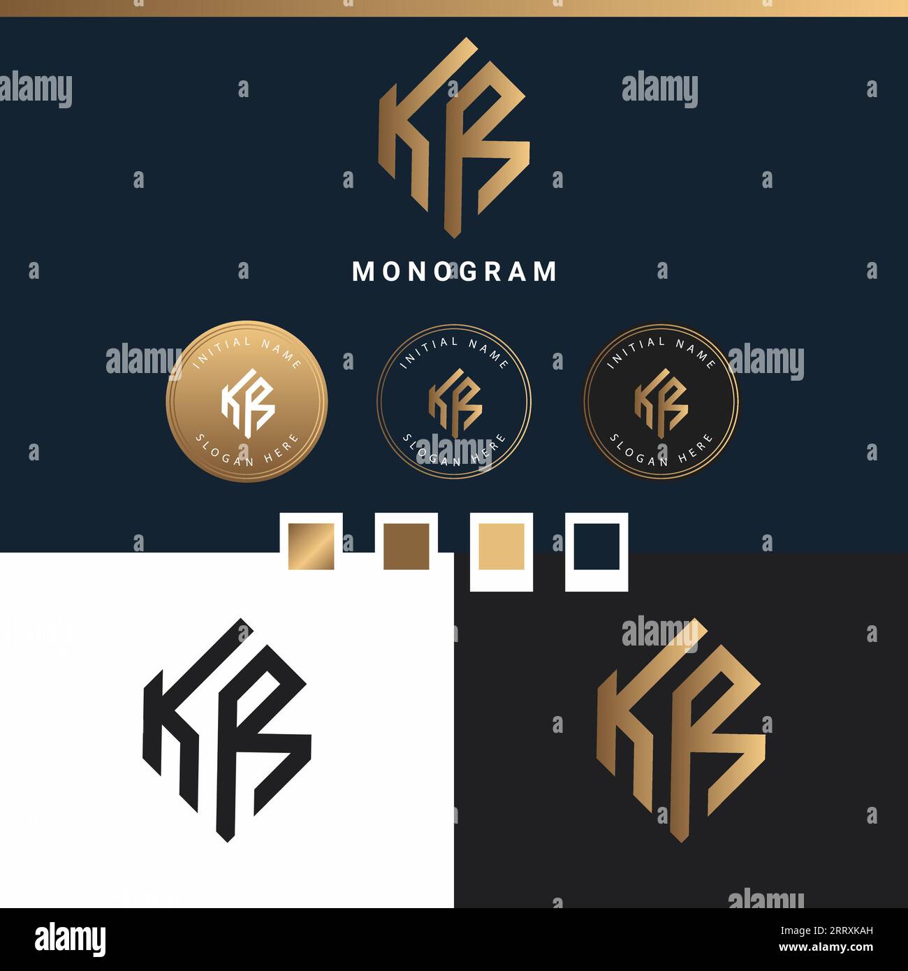 Luxury KR or RK Initial Monogram Text Letter Logo Design Stock Vector