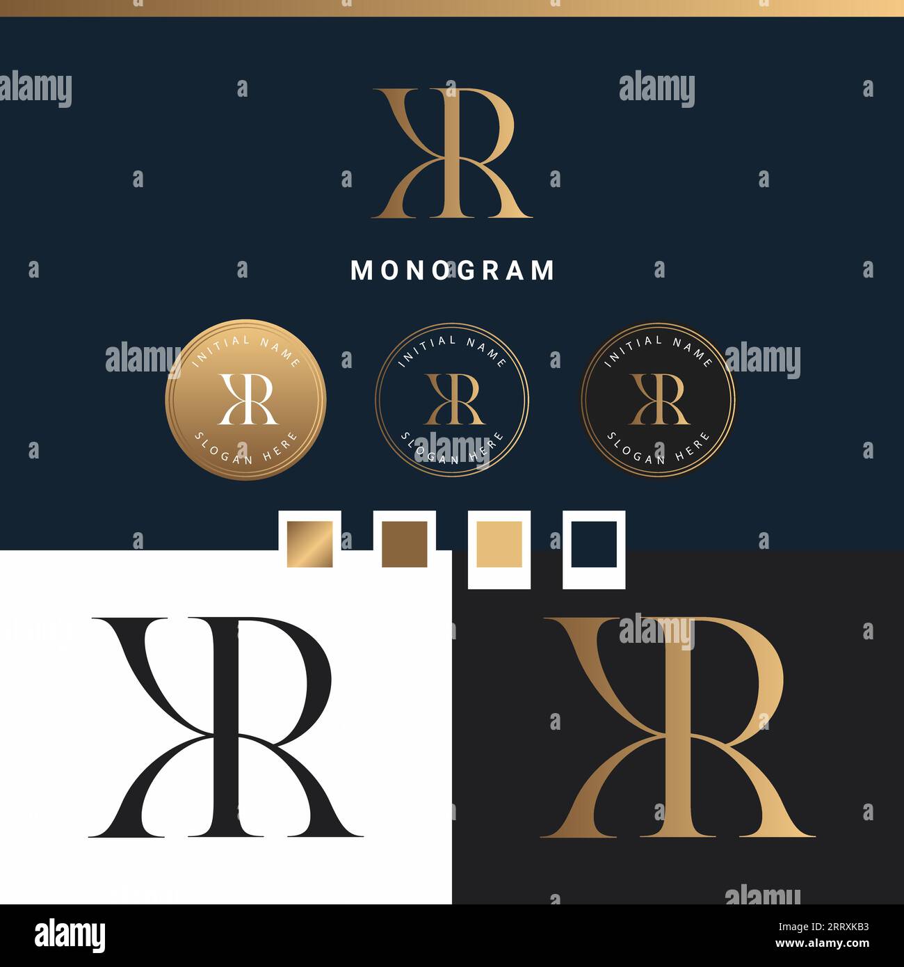 Luxury KR or RK Initial Monogram Text Letter Logo Design Stock Vector