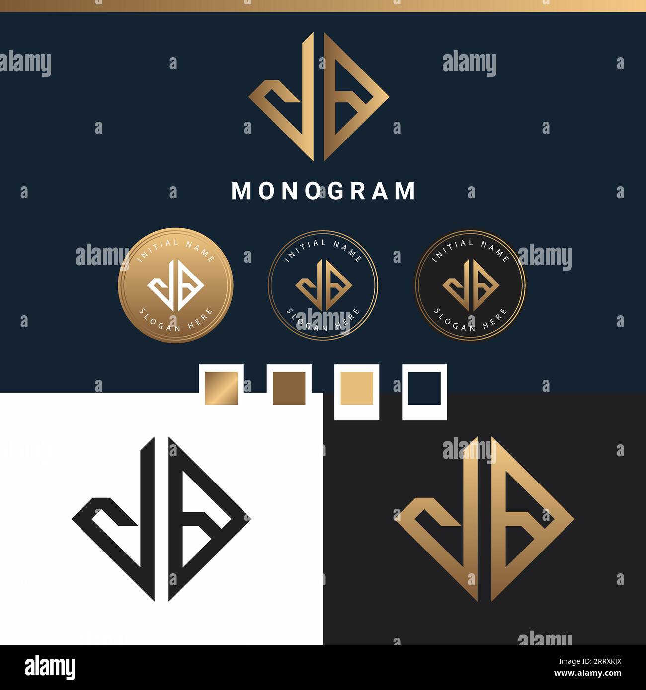 Luxury JB or BJ Initial Monogram Text Letter Logo Design Stock Vector