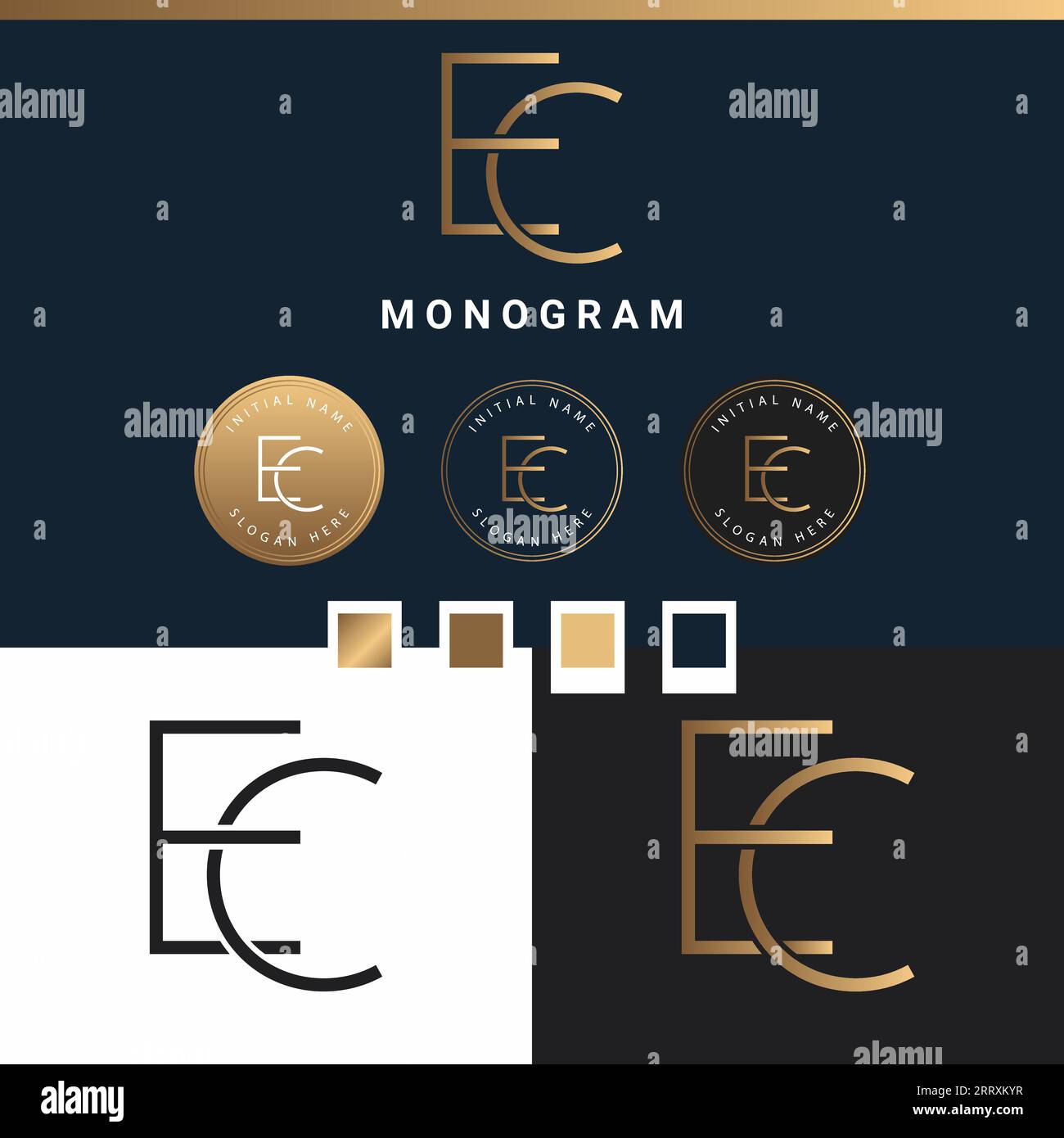Luxury EC or CE Initial Monogram Text Letter Logo Design Stock Vector