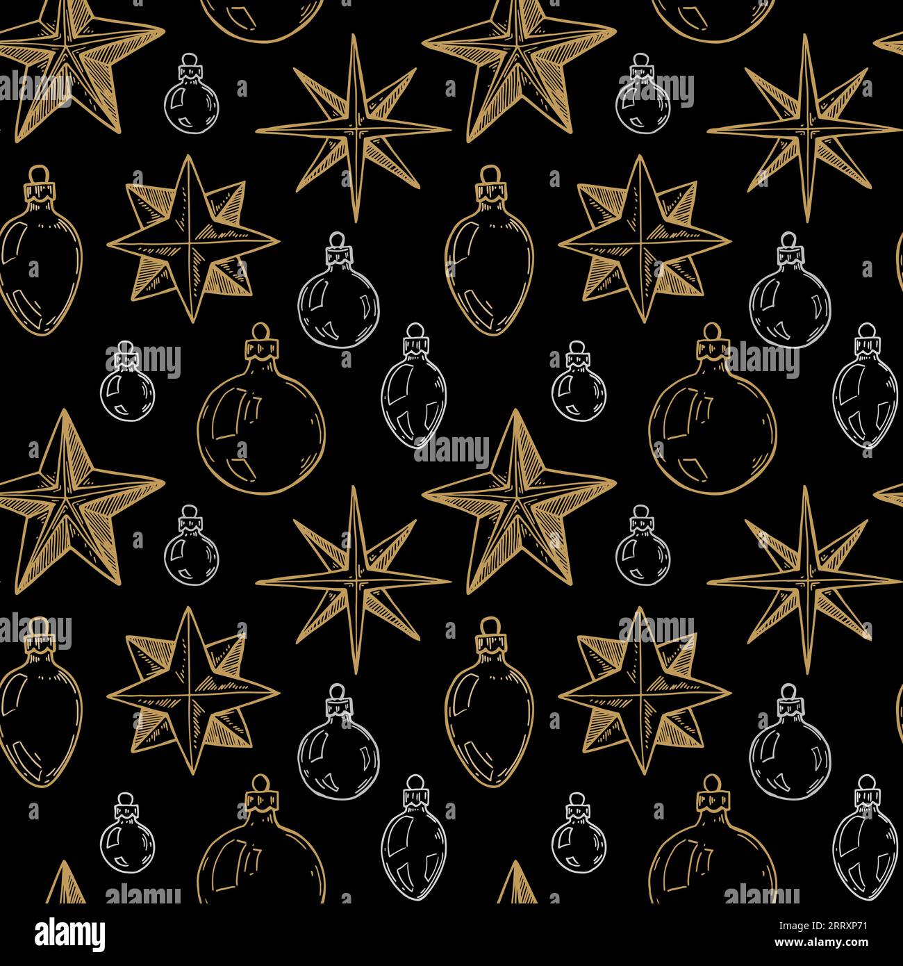 Merry Christmas and Happy New Year seamless pattern with golden hand ...