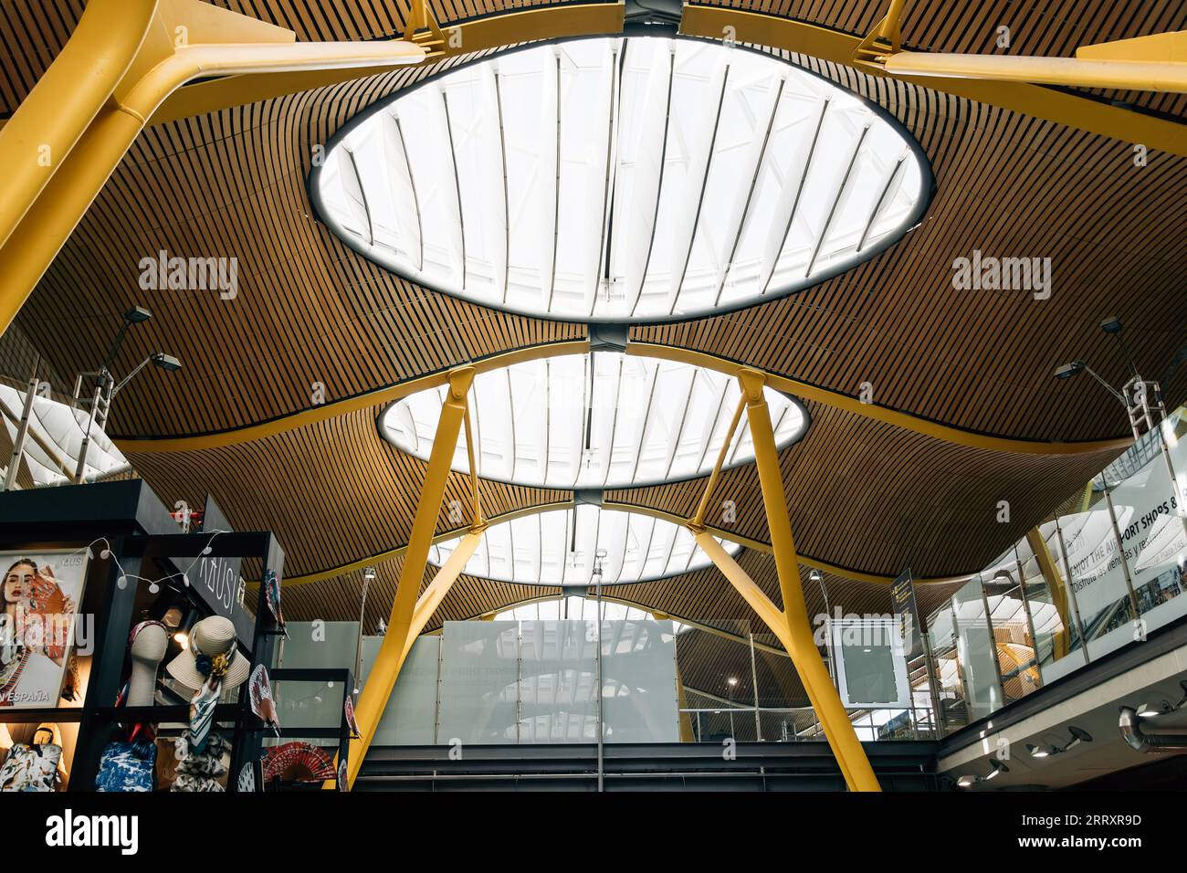 MADRID, SPAIN - August 24, 2023: Architectural detail of ceilings and skylights of Terminal T4 Adolfo Suarez Madrid Barajas Airport. Stock Photo