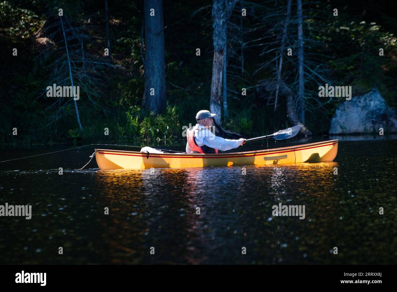 Canoeing in the Adirondack Mountains of New York State, USA, Essex Chain Lakes near Newcomb, NY, USA. Stock Photo