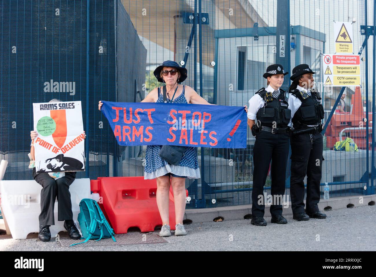 London, UK. 9 September 2023. Protesters block the service entrance to ...