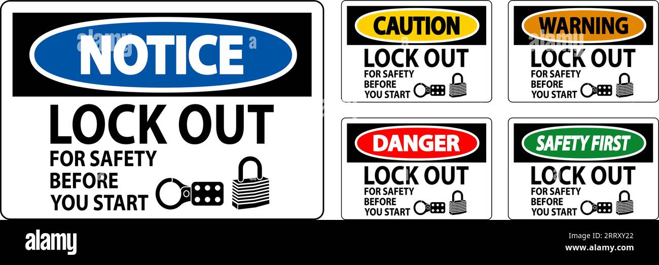 Caution Sign, Lock Out For Safety Before You Start Stock Vector