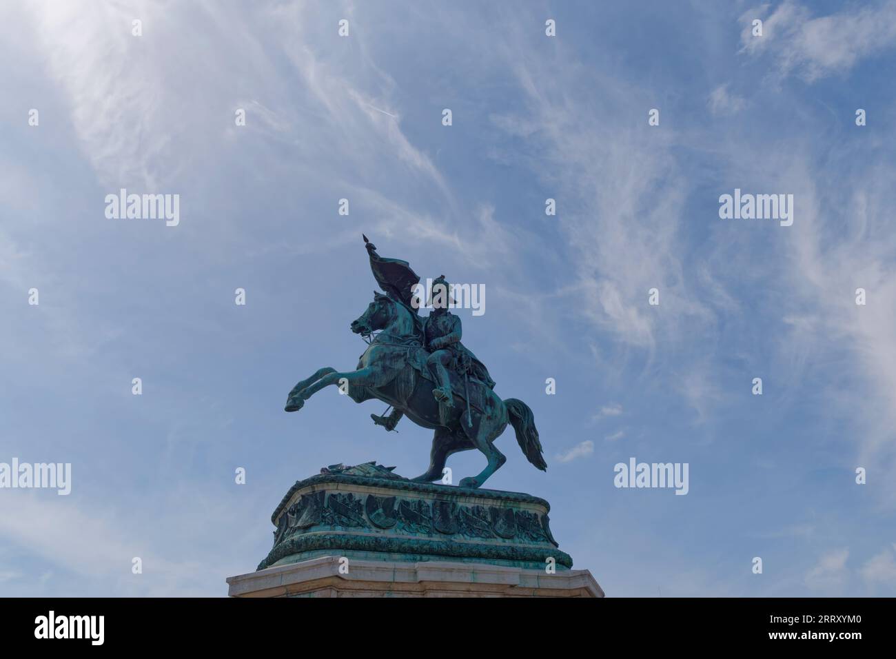 An equestrian statue of Archduke Karl von Osterreich-Teschen stands proudly in the middle of Heldenplatz in Vienna, Stock Photo