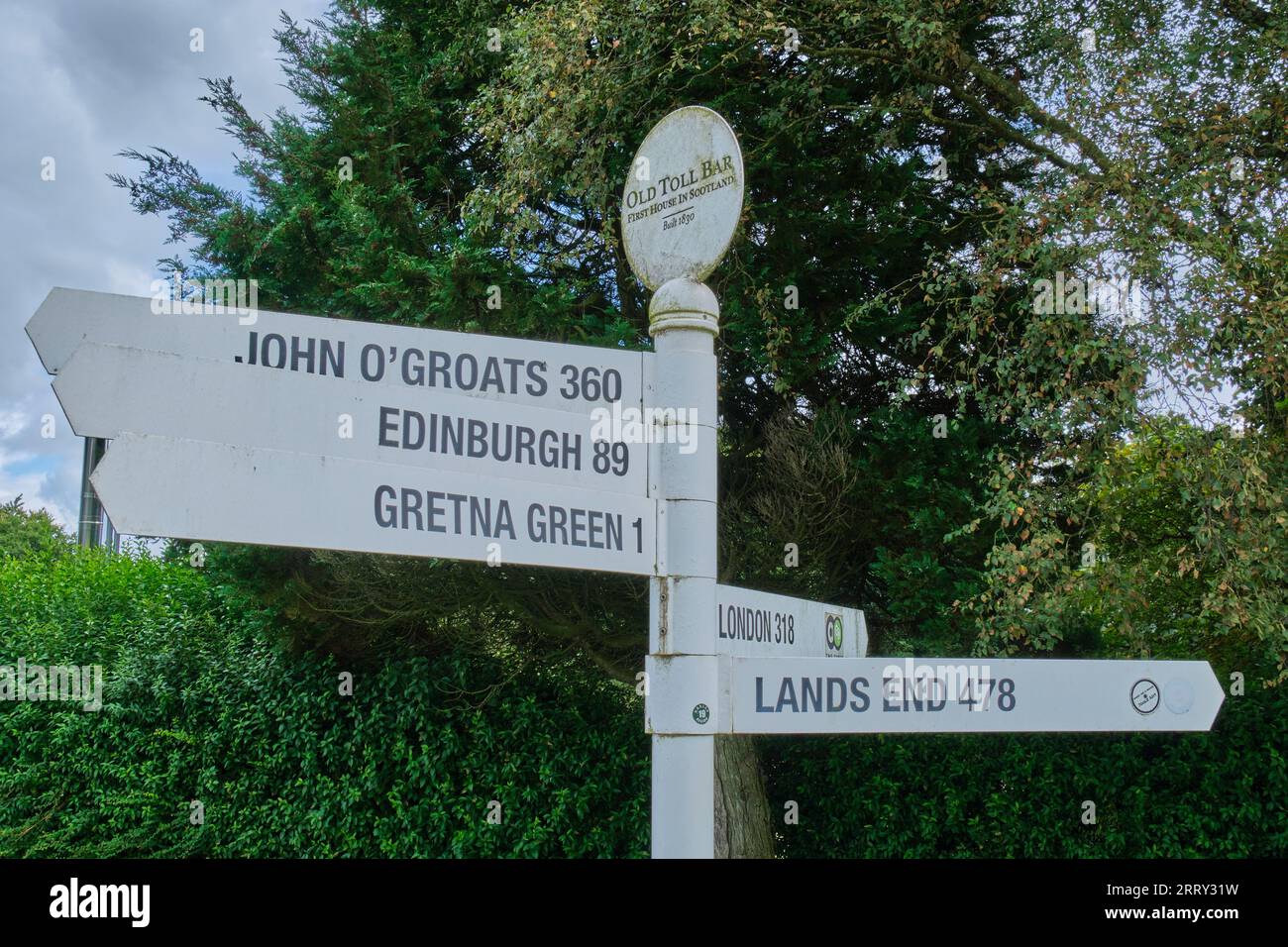 Signpost at the Old Toll Bar, Gretna Green, Dumfries and Galloway, Scotland Stock Photo
