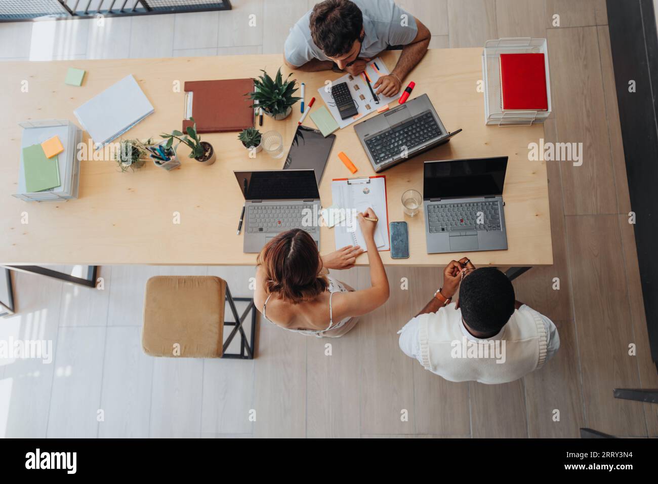 Focused Business Group Working Together in Modern Office Room Stock Photo