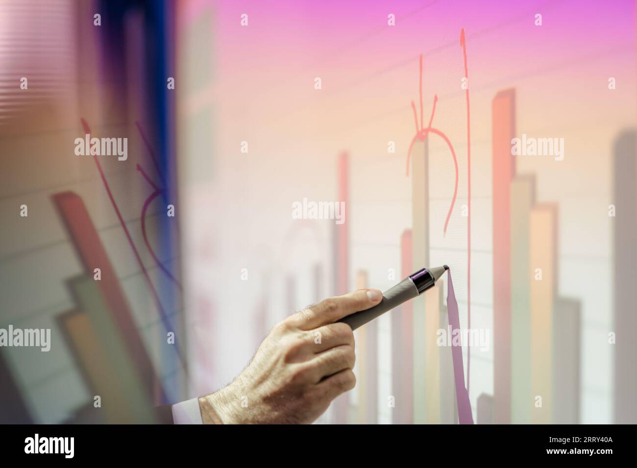 University professor writing on smart board during classes Stock Photo