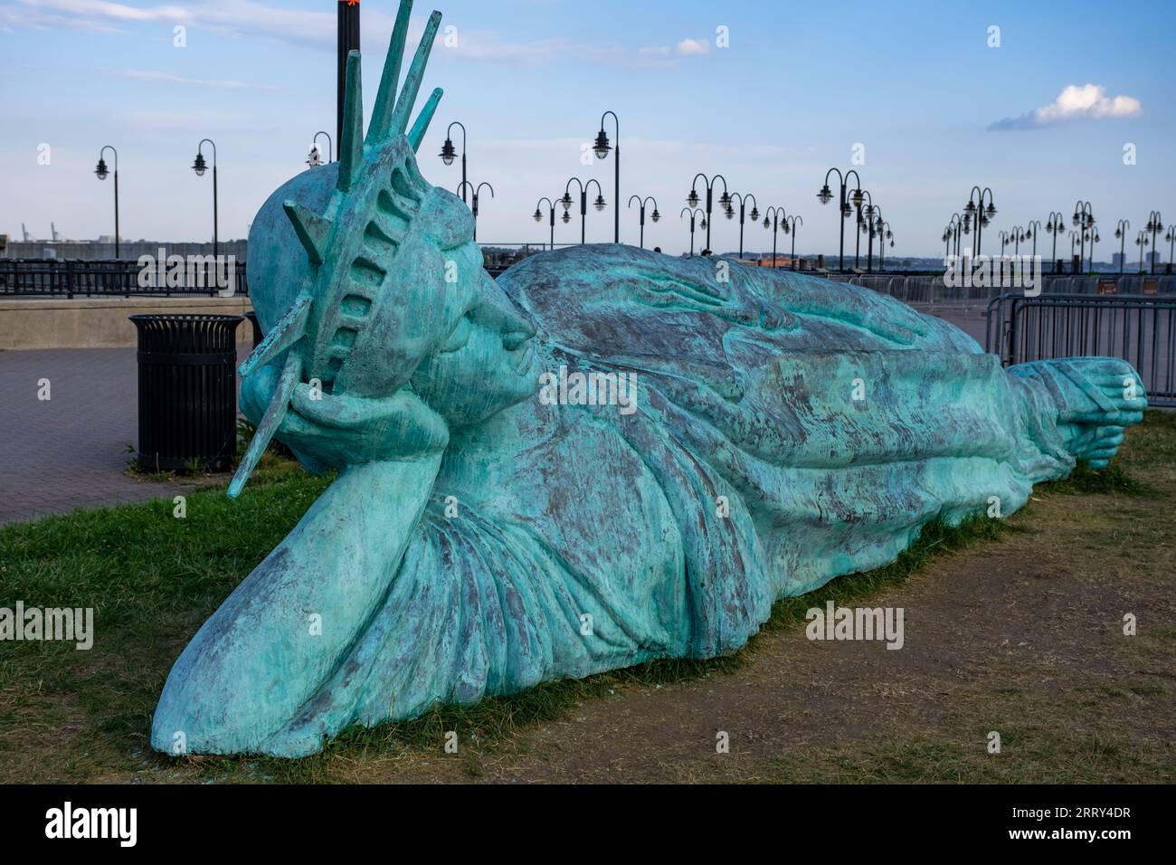reclining Statue of Liberty on the waterfront in Liberty State Park
