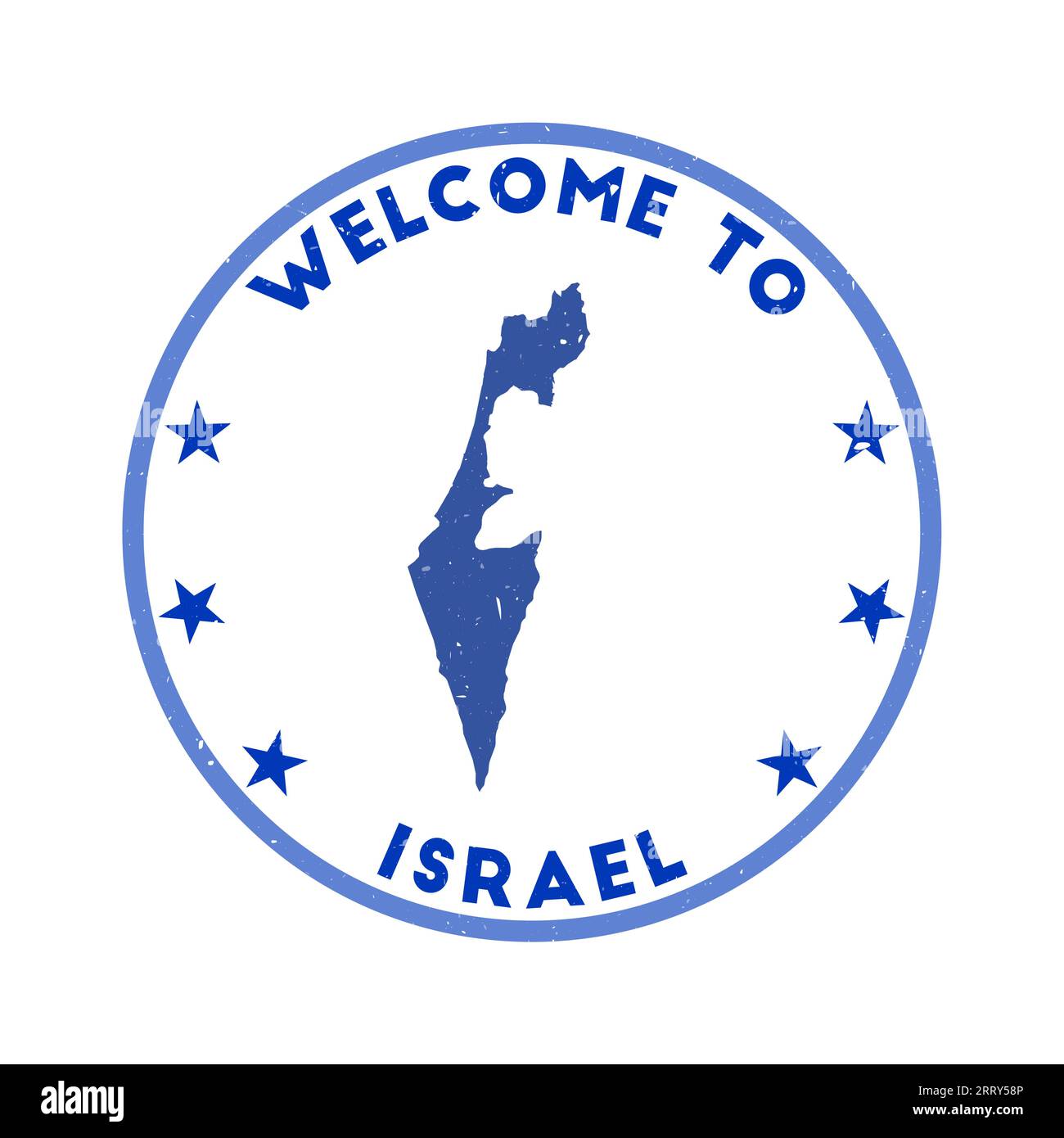Welcome to Israel stamp. Grunge country round stamp with texture in Blue Screen of Death color theme. Vintage style geometric Israel seal. Stock Vector