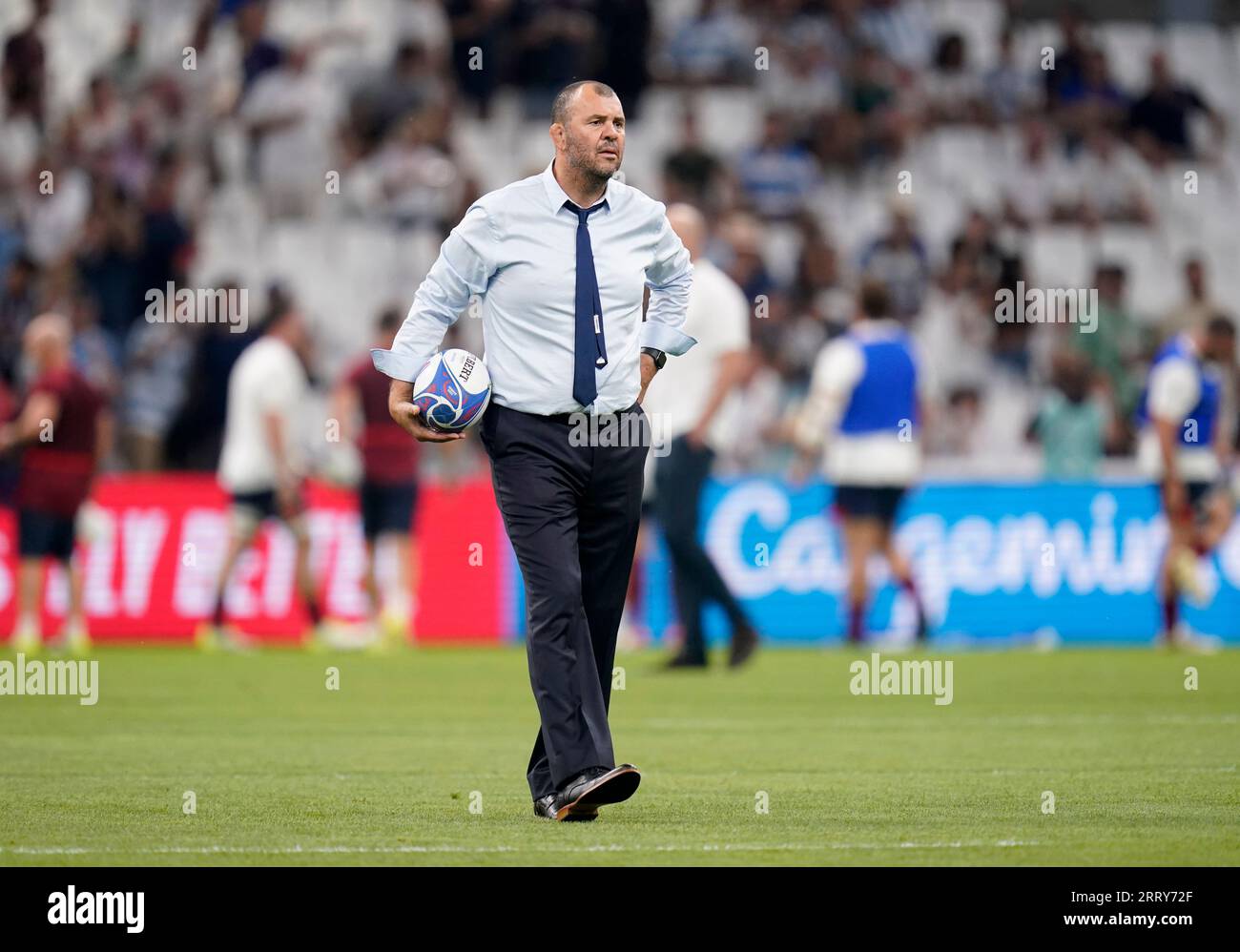 Argentina head coach Michael Cheika on the pitch before the 2023 Rugby ...
