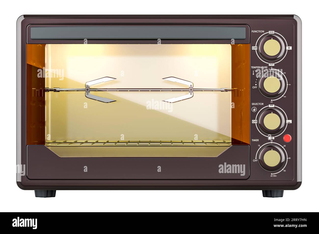 Convection Toaster Oven with Rotisserie and Grill, front view. 3D