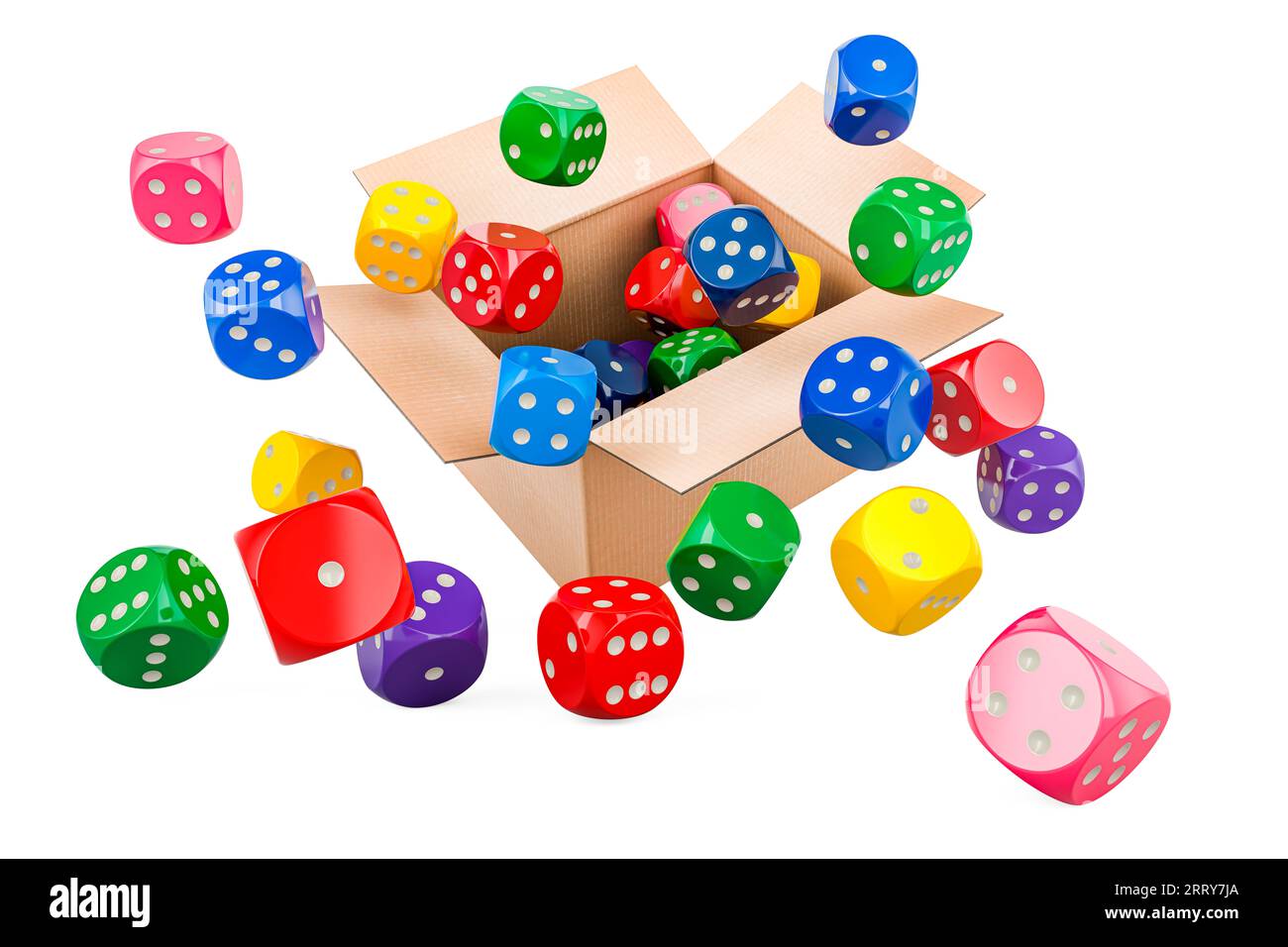 Probability theory concept with colored gamble dice, 3D rendering