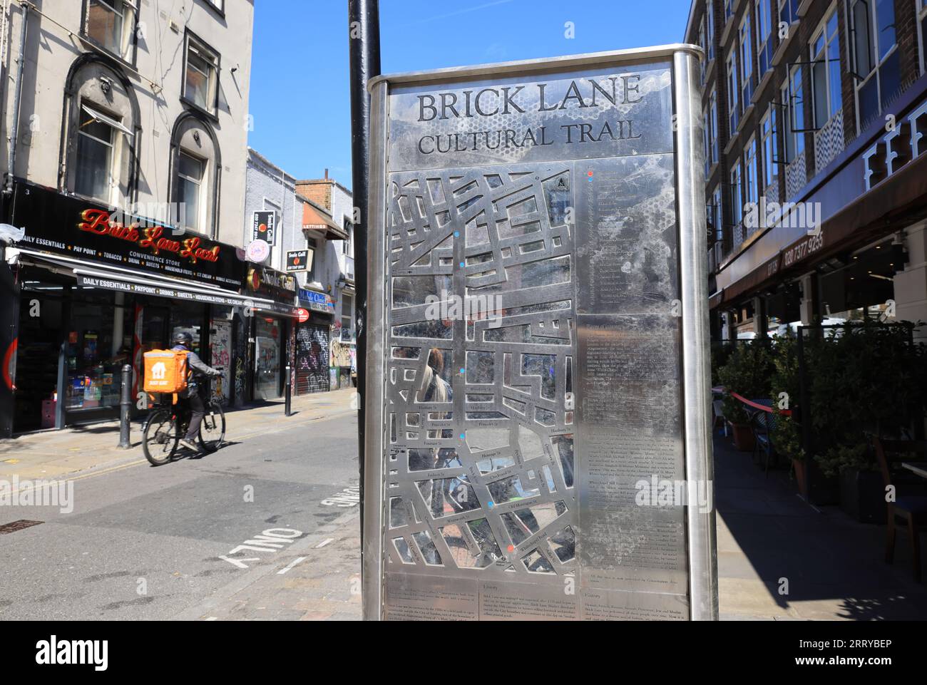 Information sign for Brick Lane Cultural Trail in London's vibrant East End, UK Stock Photo