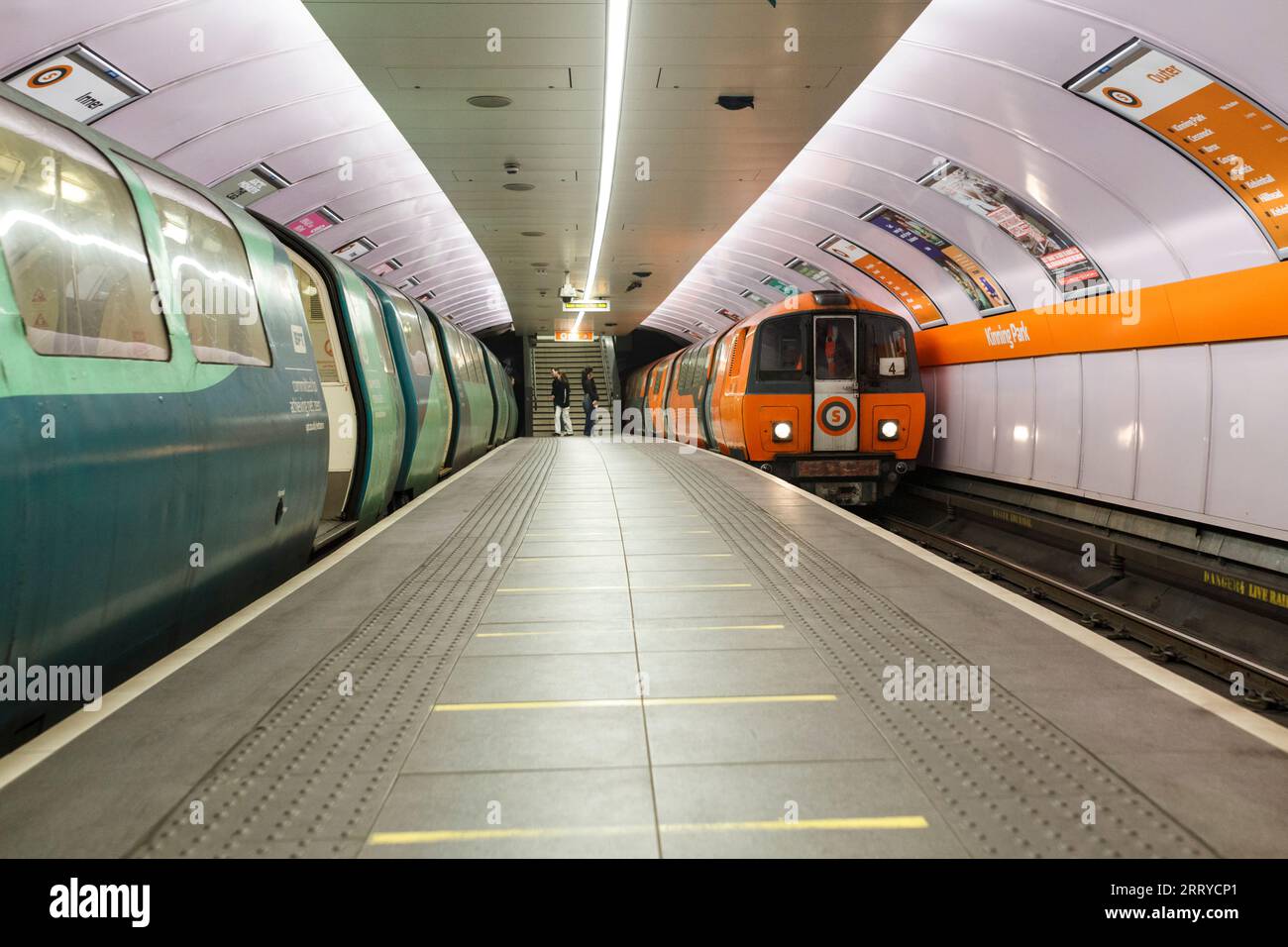 SPT subway train arriving at Glasgow Kinning Park Subway station on the Glasgow underground / subway Stock Photo