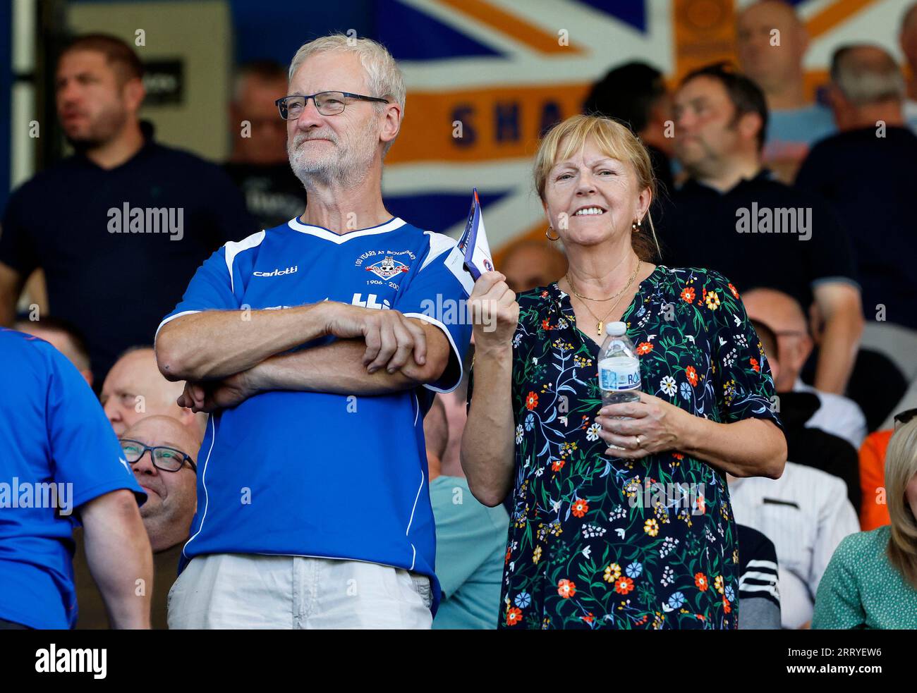 Oldham on Saturday 9th September 2023. Oldham fans during the Vanarama National League match between Oldham Athletic and Dorking Wanderers at Boundary Park, Oldham on Saturday 9th September 2023. (Photo: Eddie Garvey | MI News) Credit: MI News & Sport /Alamy Live News Stock Photo