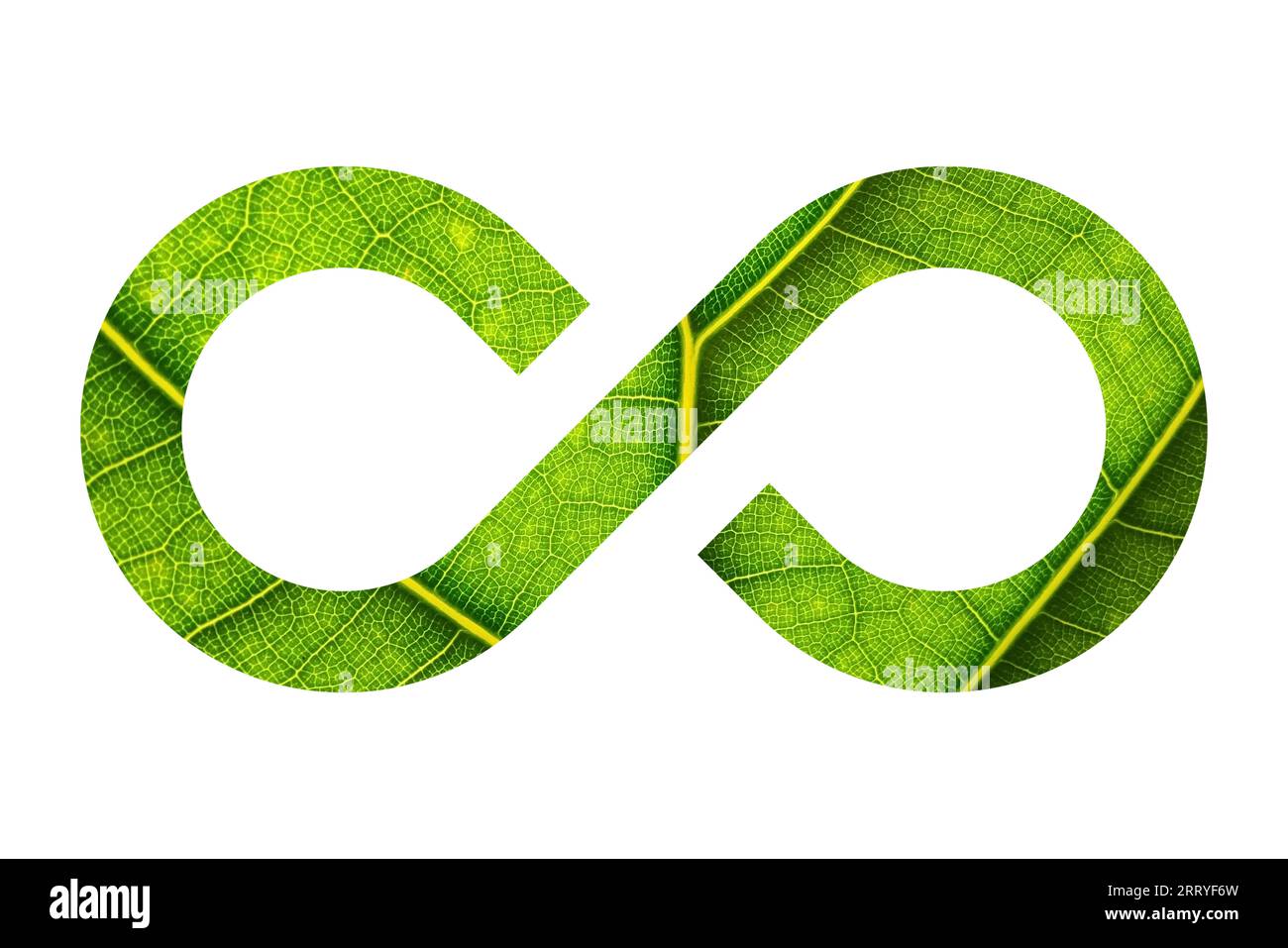 Green leaf,cloud,grass infinity symbol on white background, Environmental conservation and clean energy, 3d rendering. Stock Photo