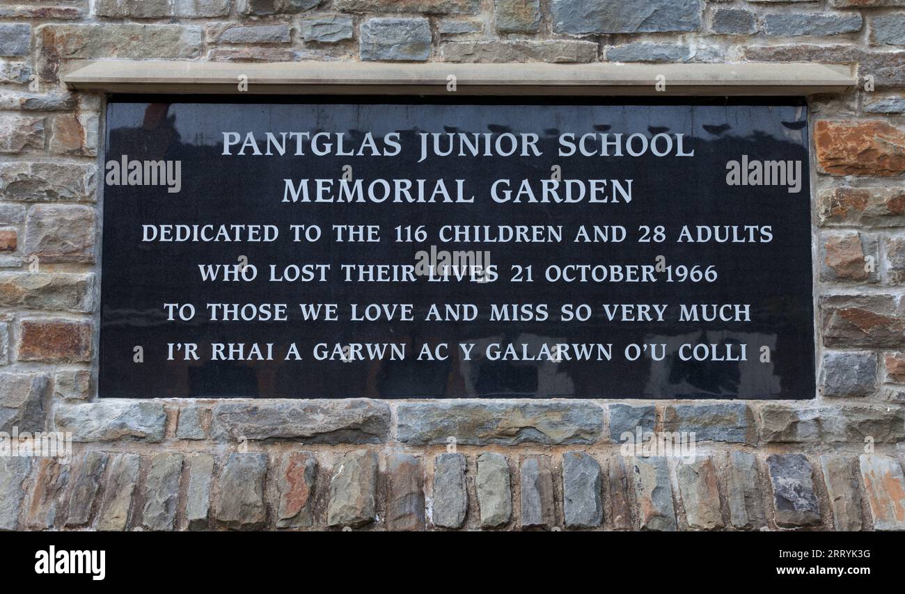 30/08/2023 Pantglas junior school memorial garden, Aberfan Stock Photo