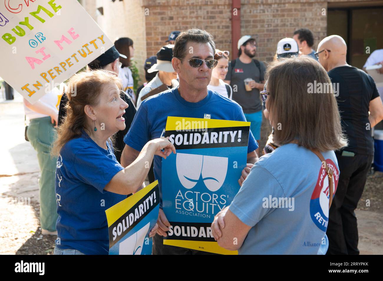 Dallas, Texas, USA. 9th Sep, 2023. The SAG-AFTRA Dallas-Fort Worth Local held a labor solidarity rally at Reverchon Park in Dallas, TX, on Saturday morning, September 9, 2023.Local labor leaders and politicians spoke in support SAG-AFTRA's national strike and their goals for a fair contract. (Credit Image: © Avi Adelman/ZUMA Press Wire) EDITORIAL USAGE ONLY! Not for Commercial USAGE! Stock Photo