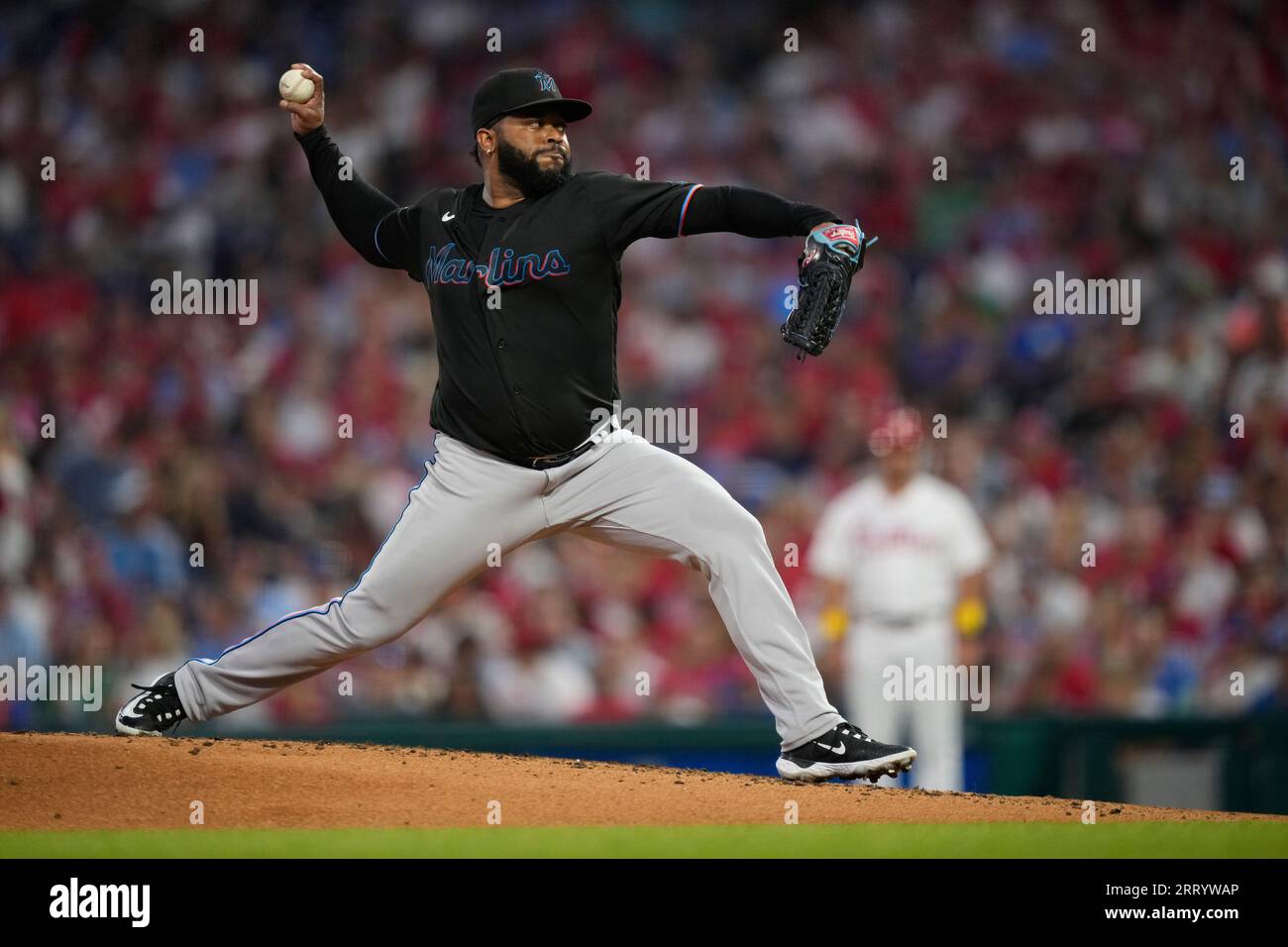 Miami Marlins' Johnny Cueto pitches during the second inning of a
